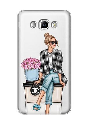 Прозрачный чехол на samsung galaxy j7(2016) j710 :: девушка на кофе (принт 228)