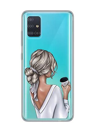 Прозрачный чехол на samsung galaxy a51 девушка с латте (принт 227)