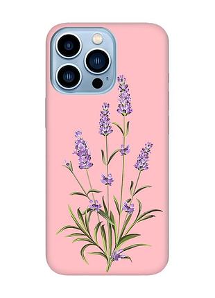 Матовый чехол с розовыми боками на apple iphone 13 pro max :: веточки лаванды (принт 266)