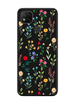 Матовый чехол с черными боками на xiaomi redmi 9c/10a :: цветочный фон (принт 269)