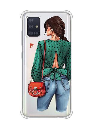 Чехол с утолщёнными углами на samsung galaxy a71 / a715 девушка в зеленом (принт 224)