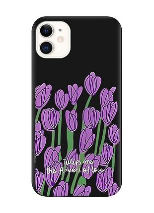 Матовый чехол с черными боками на apple iphone 11 (6.1) тюльпаны (принт 265)