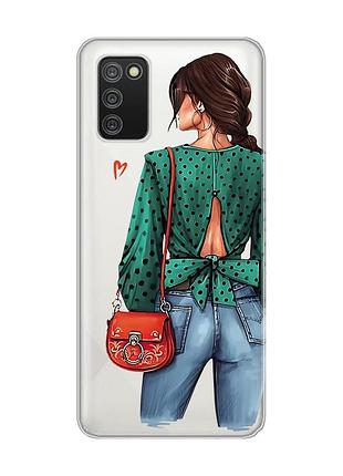 Прозорий чохол для samsung galaxy a02s дівчина в зеленому (принт 224)