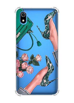 Чехол с утолщенными углами для xiaomi redmi 7a туфельки и цветы (принт 225)