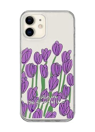 Прозрачный чехол на iphone 12 mini :: тюльпаны (принт 265)
