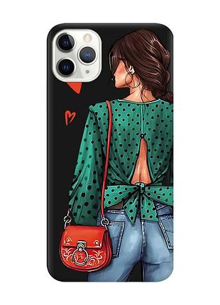 Матовый чехол с черными боками на iphone 11 pro max (6.5) девушка в зеленом (принт 224)