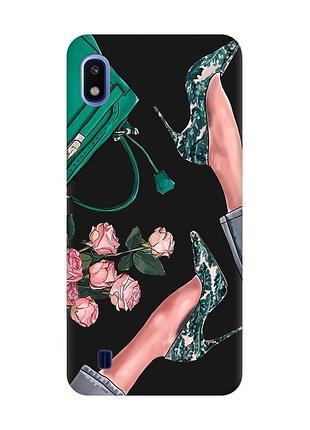 Матовый чехол с черными боками на samsung galaxy a10 (2019) a105 туфельки и цветы (принт 225)