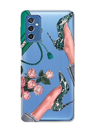 Прозрачный чехол на samsung galaxy m52 туфельки и цветы (принт 225)