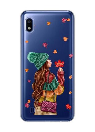 Прозрачный чехол на samsung galaxy a10 (2019) a105 :: девушка с листьями (принт 221)