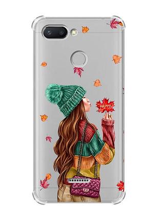 Чохол із потовщеними кутами для xiaomi redmi 6 :: дівчина з листям (принт 221)