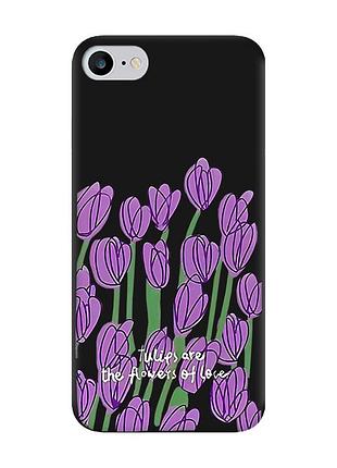 Матовый чехол с черными боками на iphone 7/8 тюльпаны (принт 265)