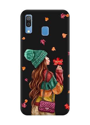 Матовый чехол с черными боками на samsung galaxy a30 (2019)/a20 (2019) :: девушка с листьями (принт 221)