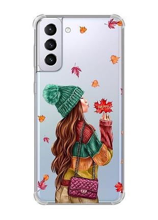 Чехол с утолщёнными углами на samsung galaxy s21 plus :: девушка с листьями (принт 221)