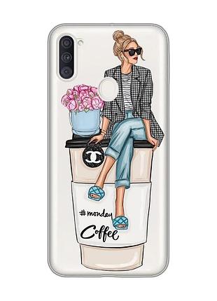 Прозорий чохол на samsung galaxy a11 :: дівчина на каві (принт 228)