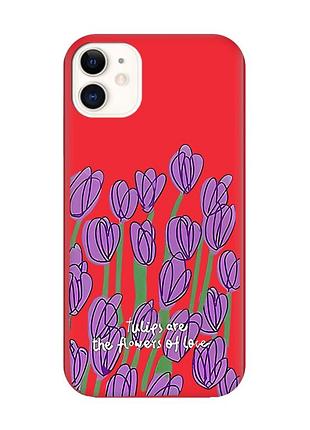 Матовий чохол з червоними боками на apple iphone 11 (6.1) :: тюльпани (принт 265)