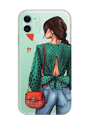 Прозрачный чехол на apple iphone 11 (6,1) девушка в зеленом (принт 224)