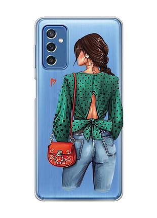 Прозрачный чехол на samsung galaxy m52 девушка в зеленом (принт 224)
