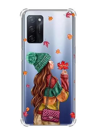 Чохол з потовщеними кутами на oppo a55 :: дівчина з листям (принт 221)