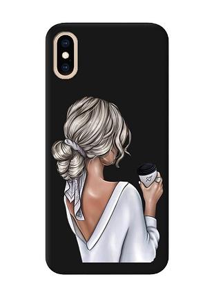 Матовий чохол з чорними боками на iphone xs max дівчина з латте (принт 227)