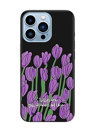 Матовий чохол з чорними боками на apple iphone 13 pro max тюльпани (принт 265)