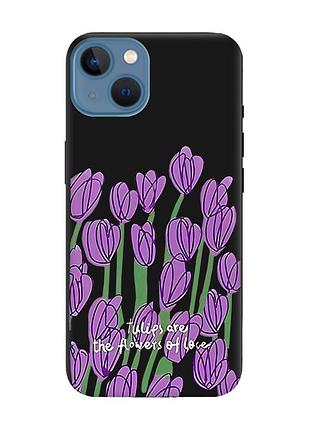 Матовый чехол с черными боками на apple iphone 13 тюльпаны (принт 265)