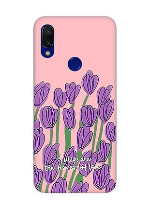 Матовый чехол с розовыми боками на xiaomi redmi 7 тюльпаны (принт 265)