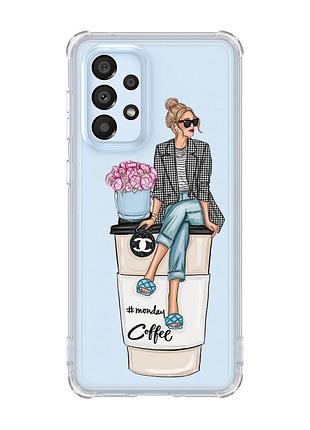 Чехол с утолщёнными углами для samsung galaxy a33 5g :: девушка на кофе (принт 228)
