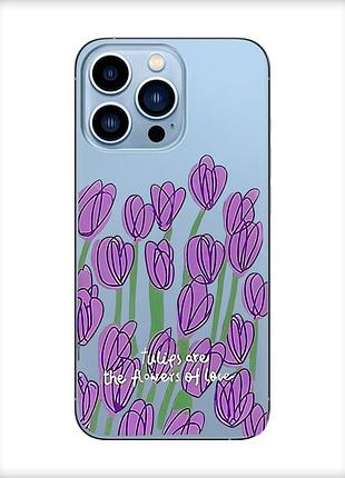 Прозрачный чехол на apple iphone 13 pro max тюльпаны (принт 265)