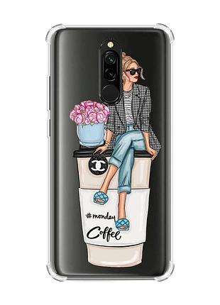 Чехол с утолщенными углами на xiaomi redmi 8 :: девушка на кофе (принт 228)