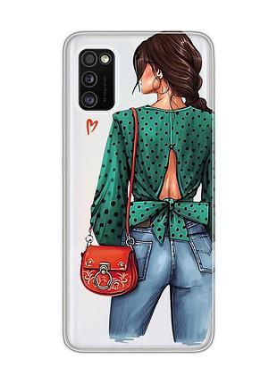 Прозорий чохол на samsung galaxy a41 дівчина в зеленому (принт 224)