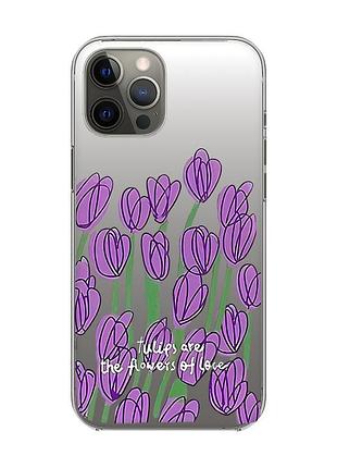 Прозрачный чехол на iphone 12 pro max тюльпаны (принт 265)