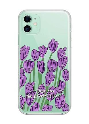 Прозрачный чехол на apple iphone 11 (6,1) тюльпаны (принт 265)