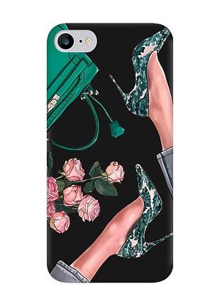 Матовий чохол з чорними боками на iphone 7/8 туфельки і квіти (принт 225)