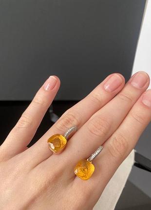 Помеллато / pomellato серьги серебро 925 и розовое золото. крупные медово-янтарные кристаллы / винтаж