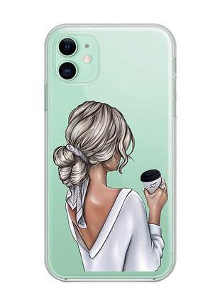 Прозрачный чехол на apple iphone 11 (6,1) девушка с латте (принт 227)