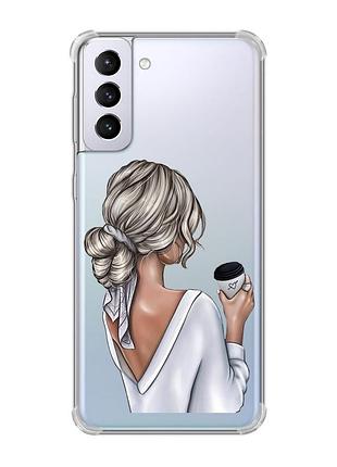 Чехол с утолщёнными углами на samsung galaxy s21 plus девушка с латте (принт 227)