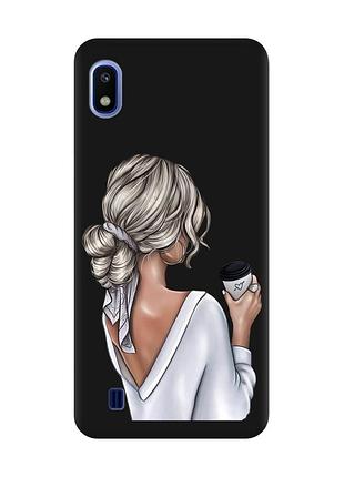 Матовый чехол с черными боками на samsung galaxy a10 (2019) a105 девушка с латте (принт 227)
