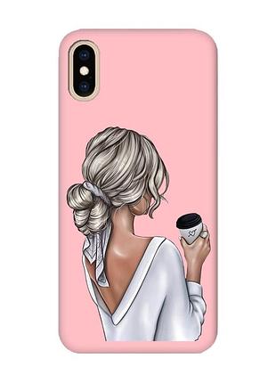 Матовий чохол з рожевими боками на iphone xs max дівчина з латте (принт 227)