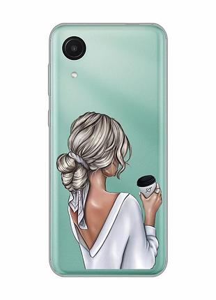 Прозорий чохол на samsung galaxy a03 core / a032 :: дівчина з латте (принт 227)