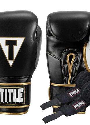 Боксерские перчатки title boxeo mexican leather quatro black/white 12 oz (бинты 4м. в комплекте)
