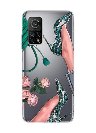Прозорий чохол на xiaomi mi 10t/mi 10t pro туфельки і квіти (принт 225)