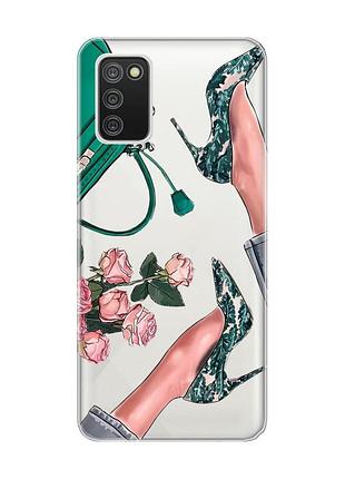 Прозорий чохол для samsung galaxy a02s туфельки і квіти (принт 225)