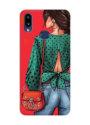 Матовый чехол с красными боками на samsung galaxy a10ѕ a107 :: девушка в зеленом (принт 224)