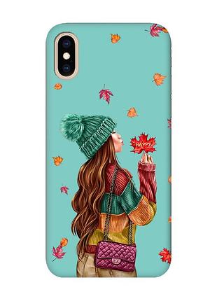 Матовий чохол з бірюзовими боками на iphone xs max :: дівчина з листям (принт 221)