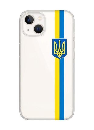 Прозрачный чехол с защитой камеры на iphone 14 plus :: лента украина (патриотический принт 253)