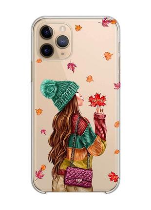 Прозрачный чехол на apple iphone 11 pro (5,8) :: девушка с листьями (принт 221)