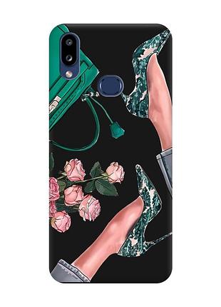 Матовый чехол с черными боками на samsung galaxy a10ѕ a107 туфельки и цветы (принт 225)