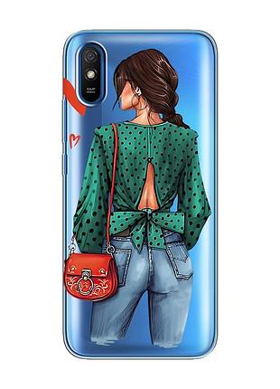 Прозрачный чехол на xiaomi redmi 9a девушка в зеленом (принт 224)