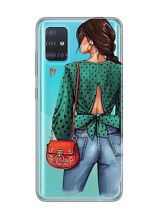Прозрачный чехол на samsung galaxy a51 девушка в зеленом (принт 224)