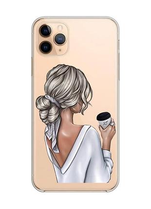 Прозрачный чехол на apple iphone 11 pro max (6,5) :: девушка с латте (принт 227)